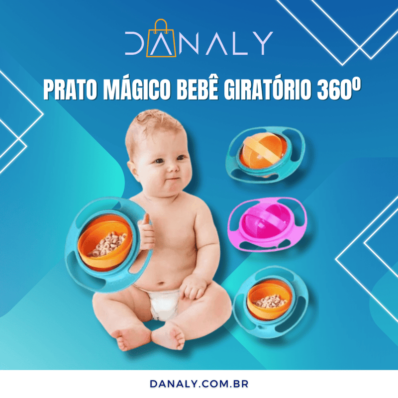 Prato Mágico Bebê Giratório 360º Alimento Não Cai - Danaly