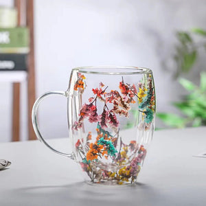 Caneca de Vidro com Flor Seca