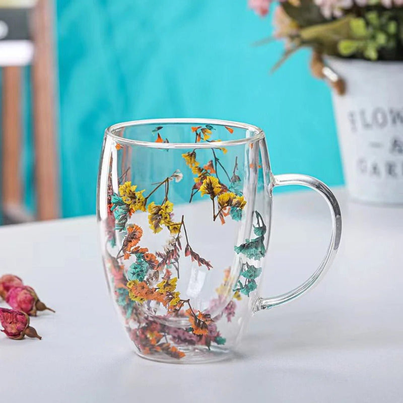 Caneca de Vidro com Flor Seca - Danaly