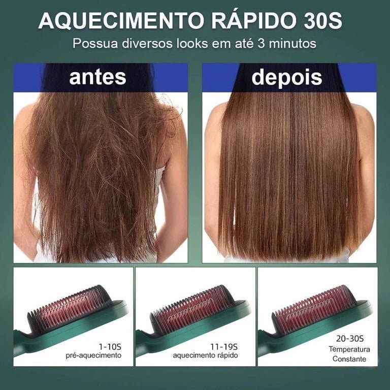 Escova Alisadora Bivolt 5 em 1 - Alisa, Hidrata, Modela, Alinha e Anti - Frizz - Danaly